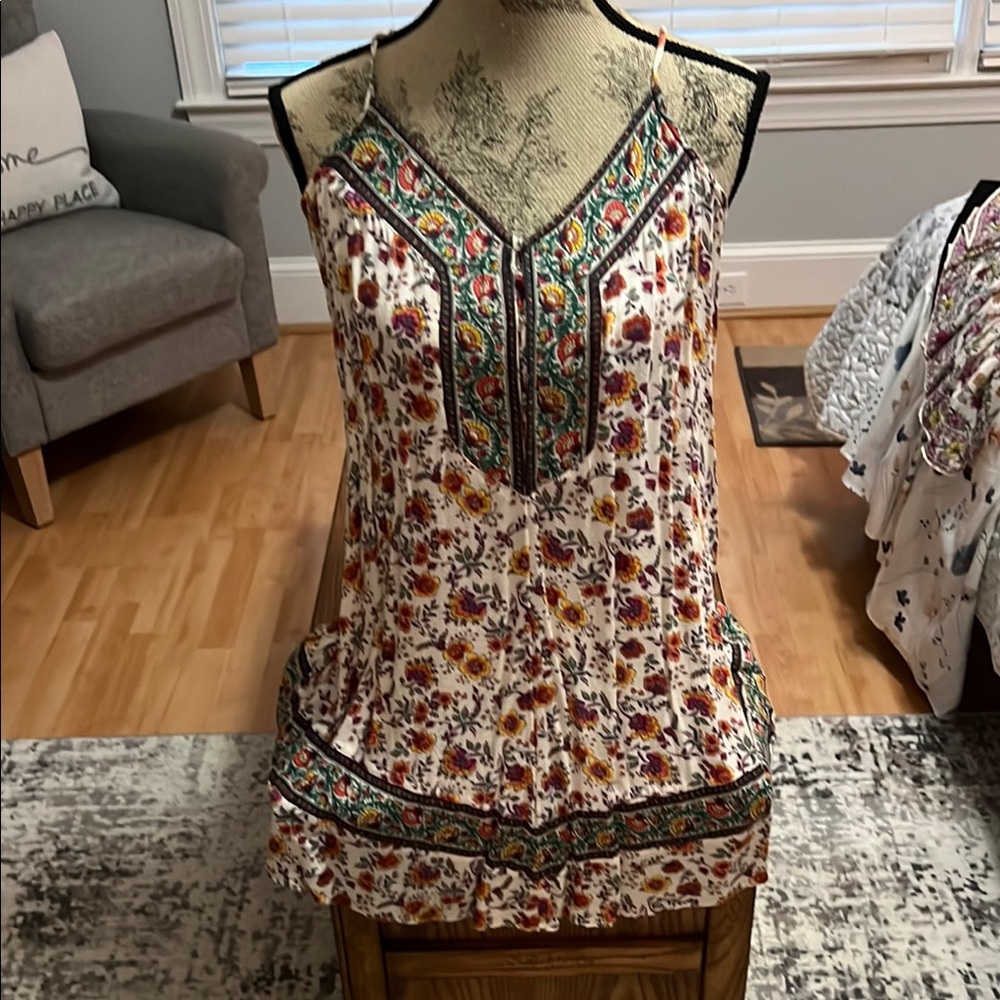 American Eagle Outfitters Cream Camisole Dress with V-Neckline